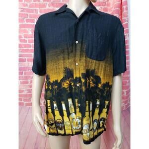 George Mens Hawaiian Shirt Size M 38-40 Aloha Beer Bottles Palm Trees SS  NEW #C
